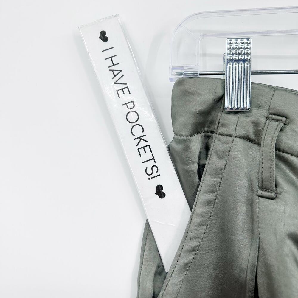 Vintage Havana Satin Pleated Wide Leg Pants Sage Green Trouser M Luxe Elevated - Picture 13 of 13